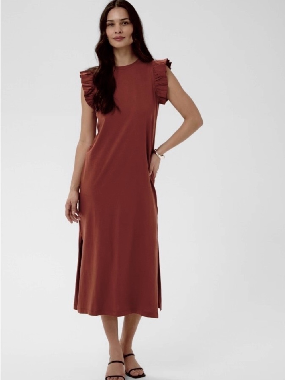 Universal Thread Rust Ruffle-Trim Midi Dress